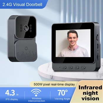 Видеодомофон ИК ночного видения Беспроводной Дверной звонок 1080P 4,3-дюймовый IPS-экран Домашний Дверной звонок 2,4 G для виллы, домашнего офиса, квартиры