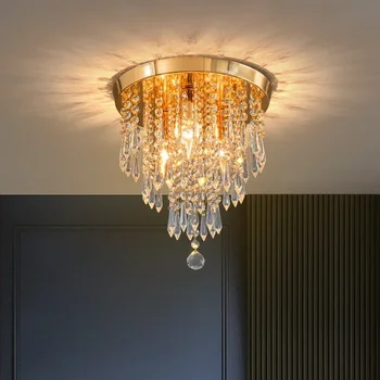 Золотой потолочный светильник Подвесной хрустальный потолочный светильник для домашнего декора Устанавливаемая на поверхности лампа для внутреннего освещения с возможностью замены