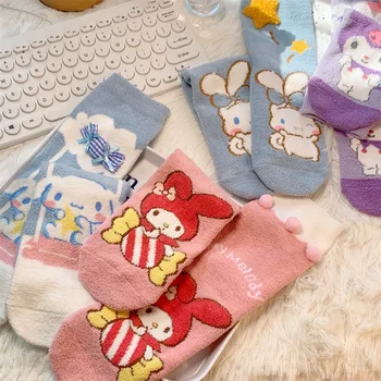 Sanrio Носок Аниме Cinnamoroll Хлопчатобумажные Носки Kawaii Теплый Домашний Спальный Носок Мультяшные Нескользящие Носки В Пол Милая Девушка Sox Детский Подарок
