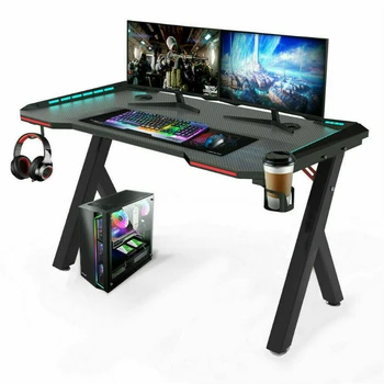 L Игровой стол ПК Компьютерный геймерский стол Эргономичная рабочая станция со светодиодной подсветкой RGB Крючок для наушников подстаканник для домашнего офиса