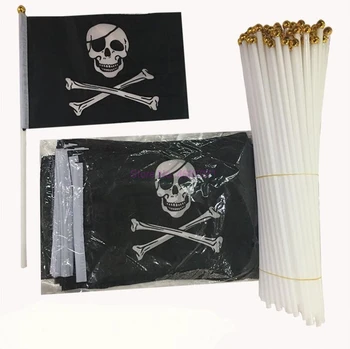 От DHL 1500 шт. Ручной флаг пиратов с черепом и скрещенными костями помпон для черлидинга 21x14 см
