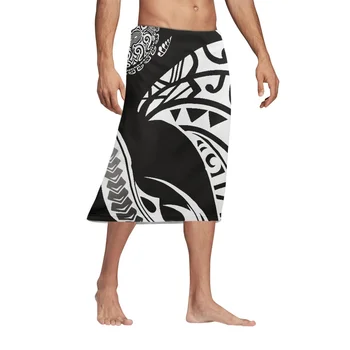 Татуировка с тотемом Полинезийского племени Понпеи Принт Новые мужские повседневные уличные Черно-белые короткие юбки Летние Свободные длиной до колен