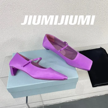 2024 JIUMIJIUMI / Новейшие Весенние Женские туфли-лодочки Ручной работы из шелка с пряжкой и ремешком С квадратным носком на высоком каблуке Maty Janes Zapatos De Mujer