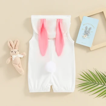 Пасхальный наряд для маленьких мальчиков и девочек, комбинезон с капюшоном с заячьими ушками, комбинезон без рукавов с кроликом, весенняя одежда 0-18 м