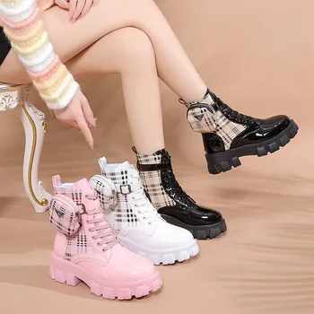 Модные Большие размеры 35-43, ковбойские сапоги Martens на платформе с карманами для женщин, обувь в корейском стиле для девочек, женская обувь, бесплатная доставка