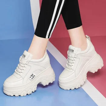 Белые Черные массивные кроссовки, женские весенне-осенние туфли для папы с толстой подошвой, женские модные кроссовки на платформе из искусственной кожи, женские