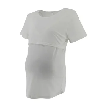 Горячая распродажа 2023 года, футболка с круглым вырезом и короткими рукавами, одежда для беременных, одежда для ухода за грудным вскармливанием белого цвета