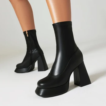 Маленькие ботинки Martin из лакированной кожи для женщин 2023, осенне-зимние водонепроницаемые ботинки на платформе и толстой подошве, увеличивающие рост, эластичные узкие ботинки thic