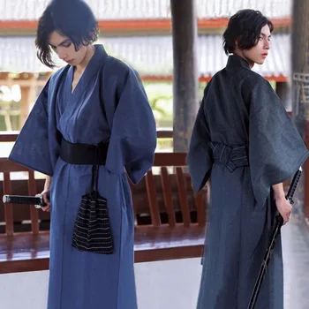 Традиционное Японское КИМОНО Мода ЮКАТА Летние Мужские Длинные Халаты С Поясом 95% Хлопок Пижамный Комплект Мужская Пижама Халат