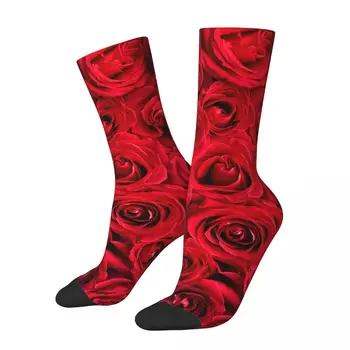 Осень-зима Harajuku Женские Мужские носки с натуральными красными розами, нескользящие футбольные носки с цветком розы