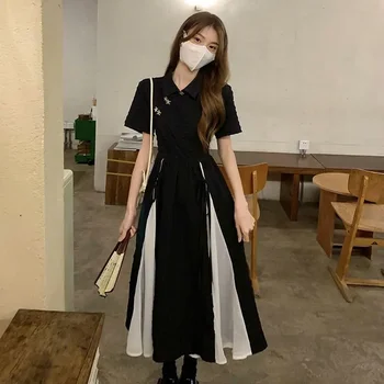 2023 Новое Платье В Китайском Стиле Balck Qipao Элегантное Белое Черное Лоскутное Платье Cheongsams Youth Girl Vestidos Длинные Платья Qipao