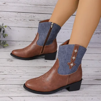 Новые ковбойские сапоги в западном стиле 2023 года, модные Элегантные женские ботильоны, удобные для ходьбы, сшитые туфли Челси на платформе