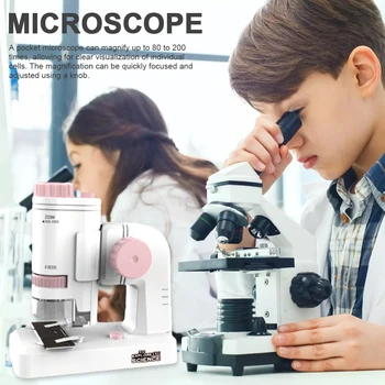 80-200X Ручной мини-микроскоп с базой, электрический мини-микроскоп со светодиодной подсветкой, лабораторный ручной микроскоп, 12 шт. слайдов для образцов
